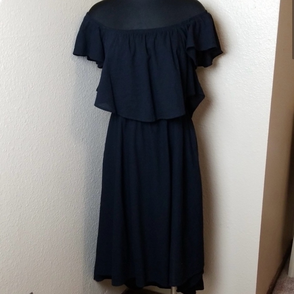 MCGuire Black Off Shoulder Layered Dress